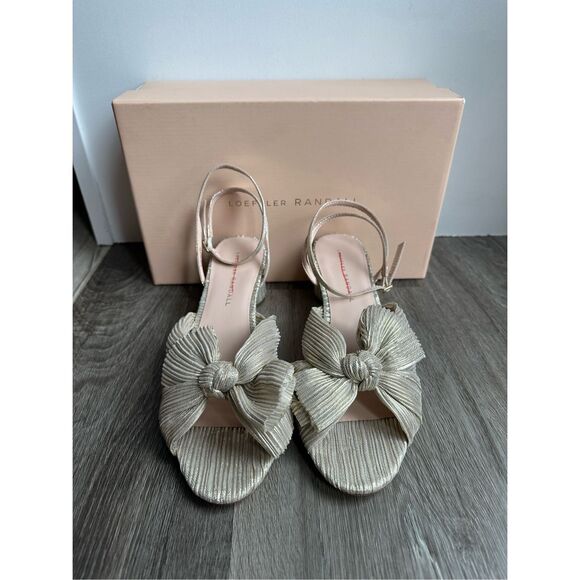 Loeffler Randall Dahlia Platinum Pleated Bow Heel Size 8.5 $450 - Picture 6 of 15